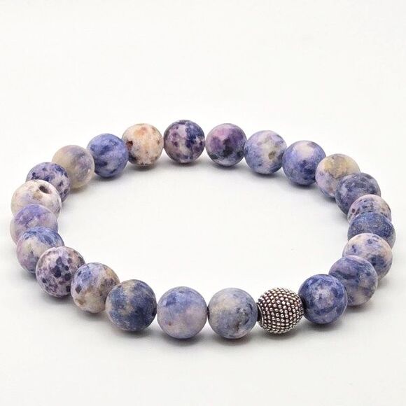 Handmade Matte Natural Sodalite Stretch‎ Bracelet with Silvertone  Accent Bead - Picture 1 of 4